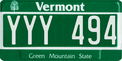 VT license plate YYY494
