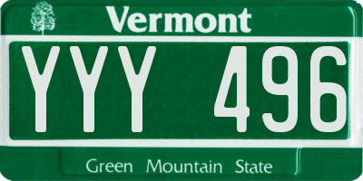 VT license plate YYY496