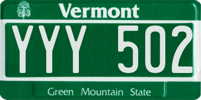 VT license plate YYY502