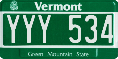 VT license plate YYY534