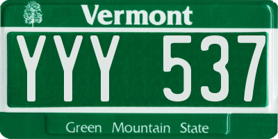 VT license plate YYY537