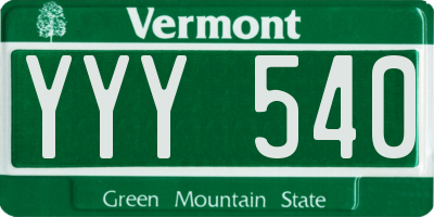 VT license plate YYY540