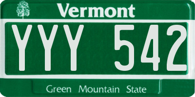 VT license plate YYY542