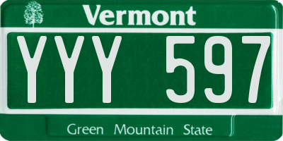 VT license plate YYY597