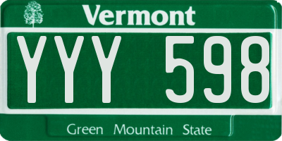 VT license plate YYY598