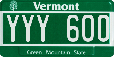 VT license plate YYY600