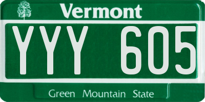 VT license plate YYY605
