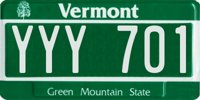 VT license plate YYY701