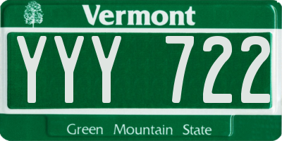 VT license plate YYY722