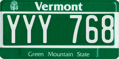 VT license plate YYY768