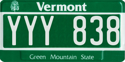 VT license plate YYY838