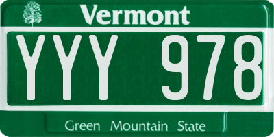 VT license plate YYY978
