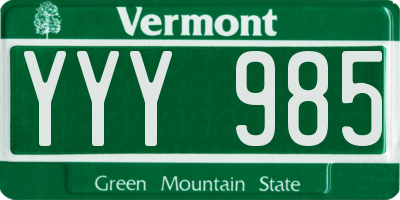 VT license plate YYY985
