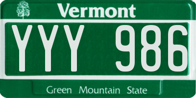 VT license plate YYY986