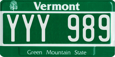 VT license plate YYY989