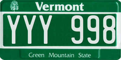 VT license plate YYY998