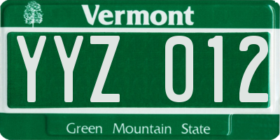 VT license plate YYZ012