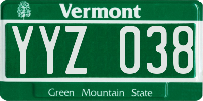 VT license plate YYZ038
