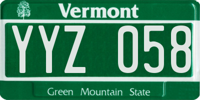 VT license plate YYZ058