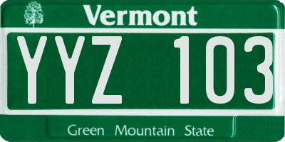 VT license plate YYZ103