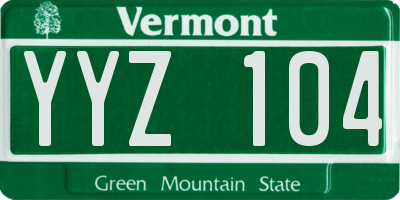VT license plate YYZ104