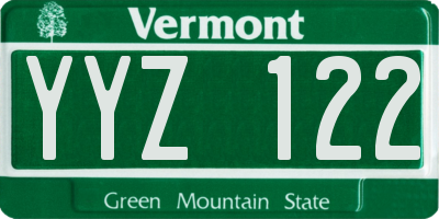 VT license plate YYZ122