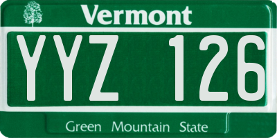 VT license plate YYZ126