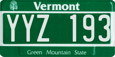 VT license plate YYZ193