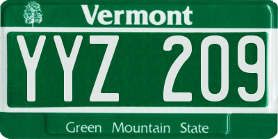 VT license plate YYZ209