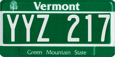 VT license plate YYZ217
