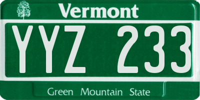 VT license plate YYZ233