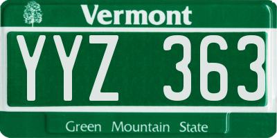 VT license plate YYZ363