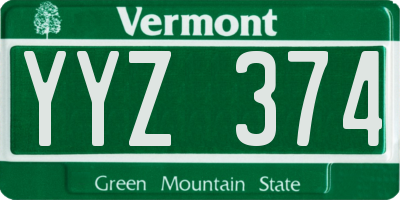 VT license plate YYZ374