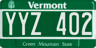VT license plate YYZ402