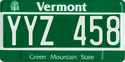 VT license plate YYZ458