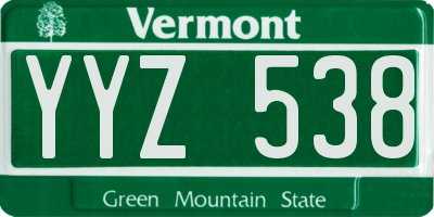 VT license plate YYZ538