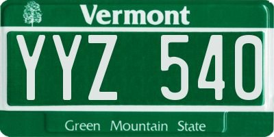 VT license plate YYZ540