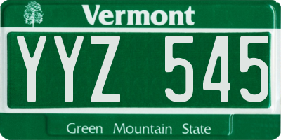 VT license plate YYZ545