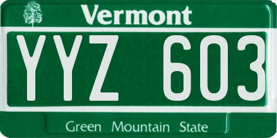 VT license plate YYZ603
