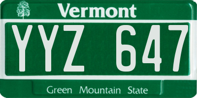 VT license plate YYZ647