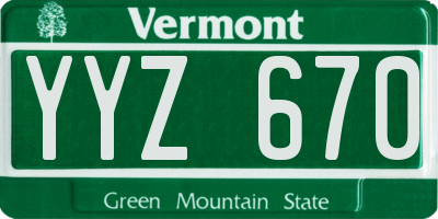 VT license plate YYZ670