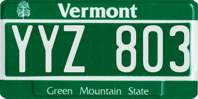 VT license plate YYZ803