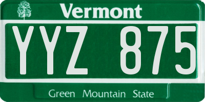 VT license plate YYZ875