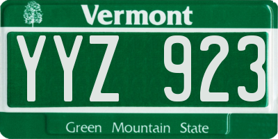 VT license plate YYZ923