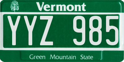 VT license plate YYZ985