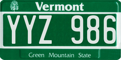 VT license plate YYZ986