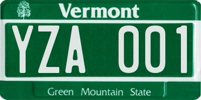 VT license plate YZA001
