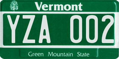 VT license plate YZA002