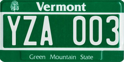 VT license plate YZA003
