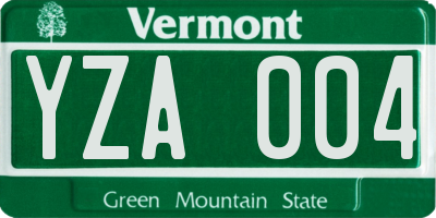 VT license plate YZA004